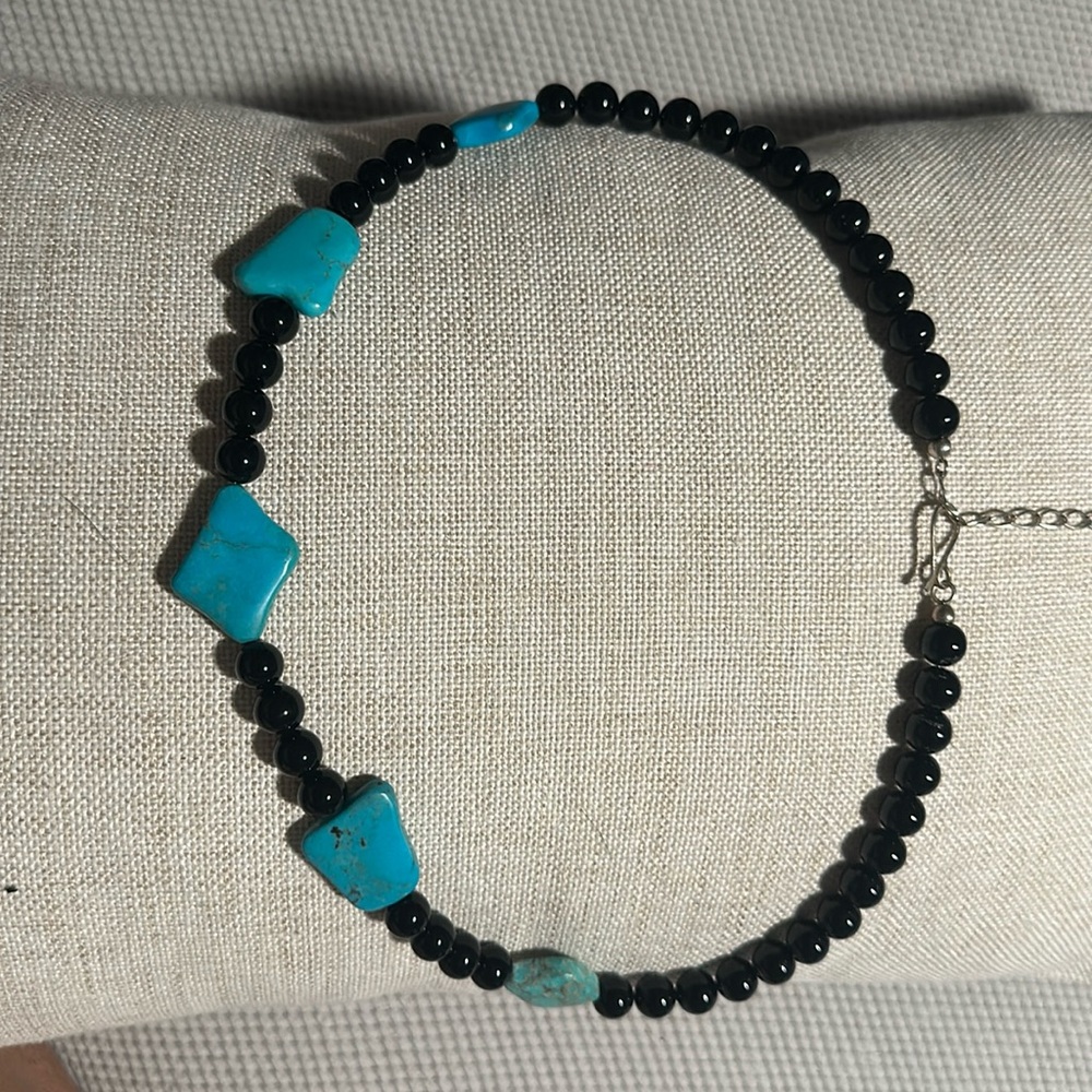 JAY KING DTR 925 STERLING SILVER BLACK ONYX TURQUOISE NECKLACE 24”+3”